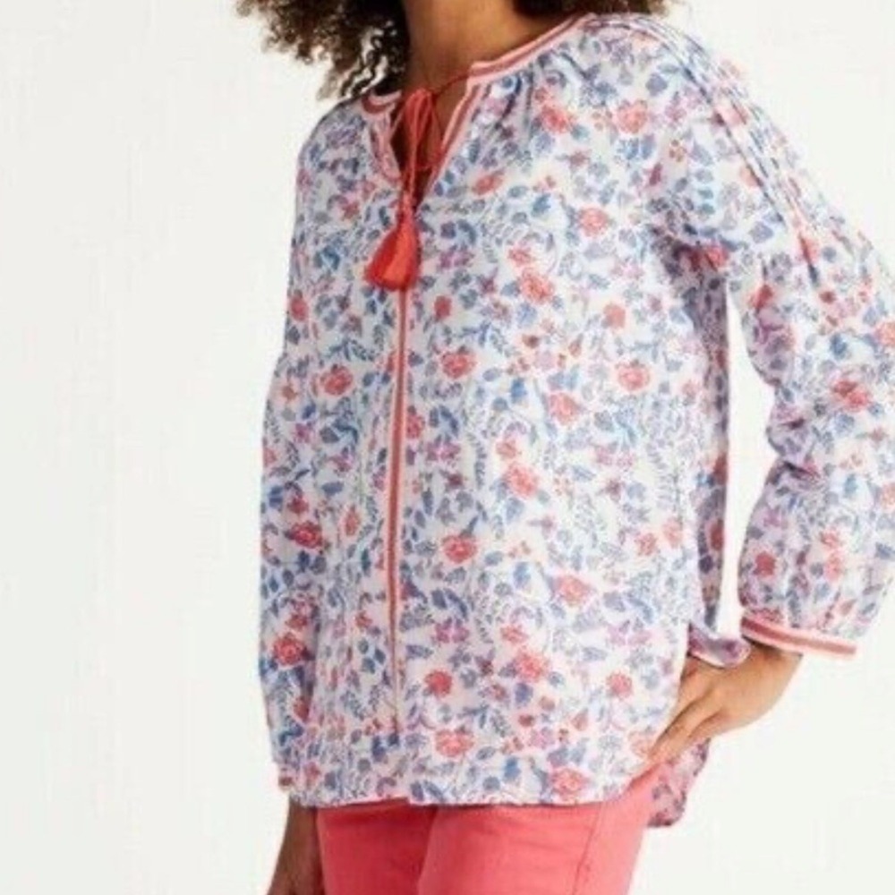 Joules NWOT Size US 4 the Yolanda cotton Linen Floral Tunic with‎ Tassels